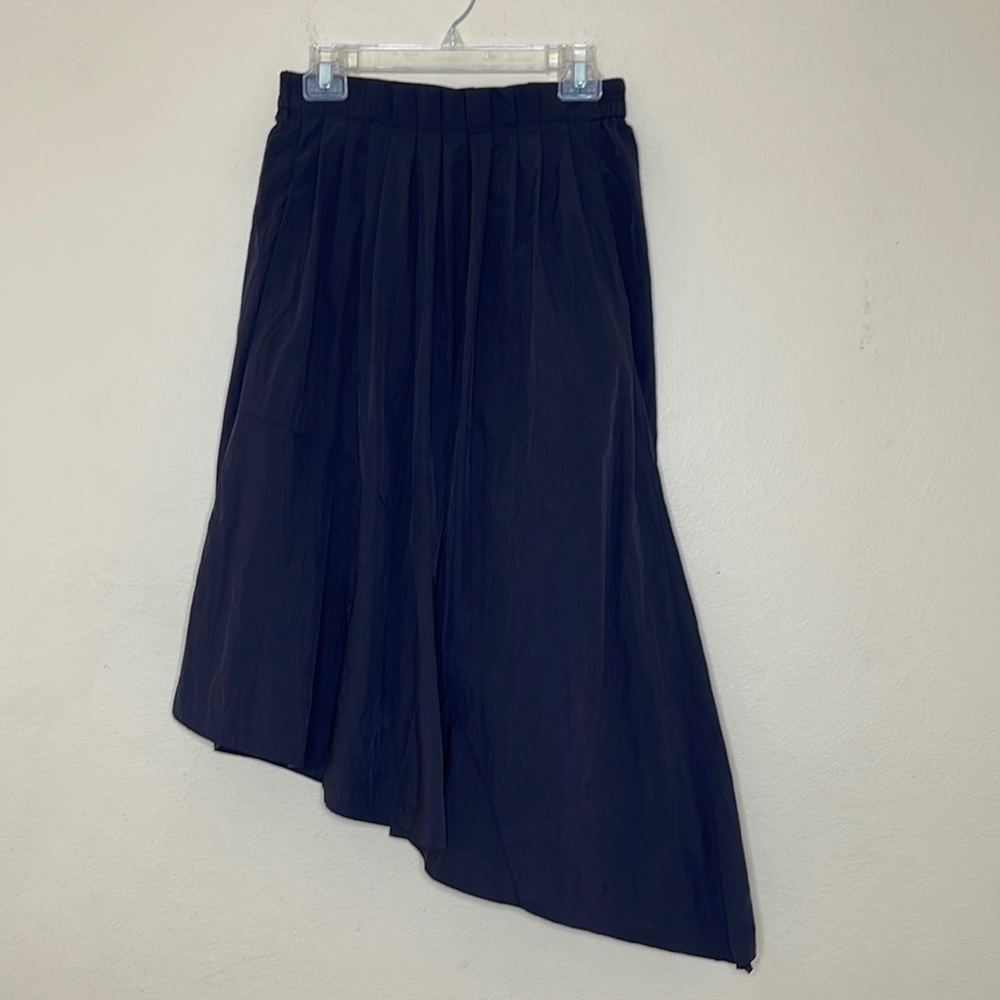 Achro Black Asymmetrical Pleated Pockets Nylon Elastic Waist Skirt Size Small